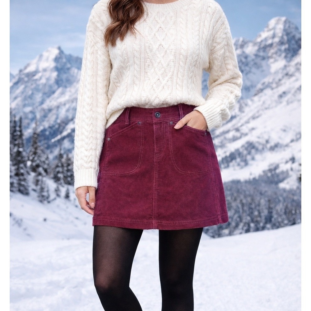 Kuhl Raspberry Red Corduroy Sz 6 Mini Skirt Granola Girl Zip Pockets Mountain S